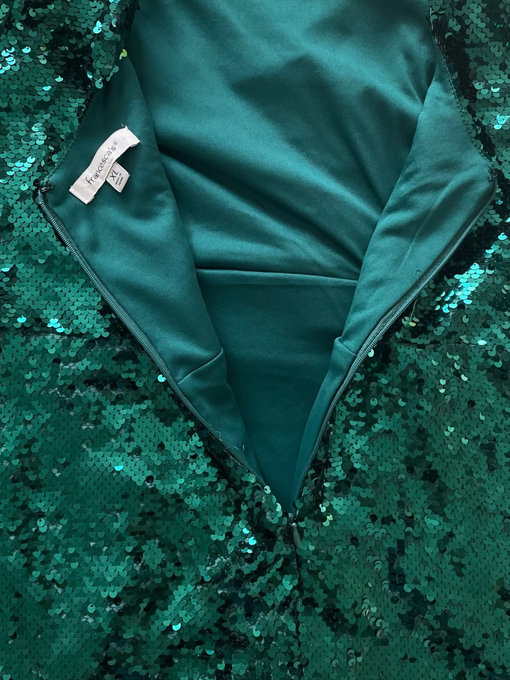 Francesca’s Sequin Mini Dress Homecoming Party Emerald Green Bow Size XL - Picture 6 of 6